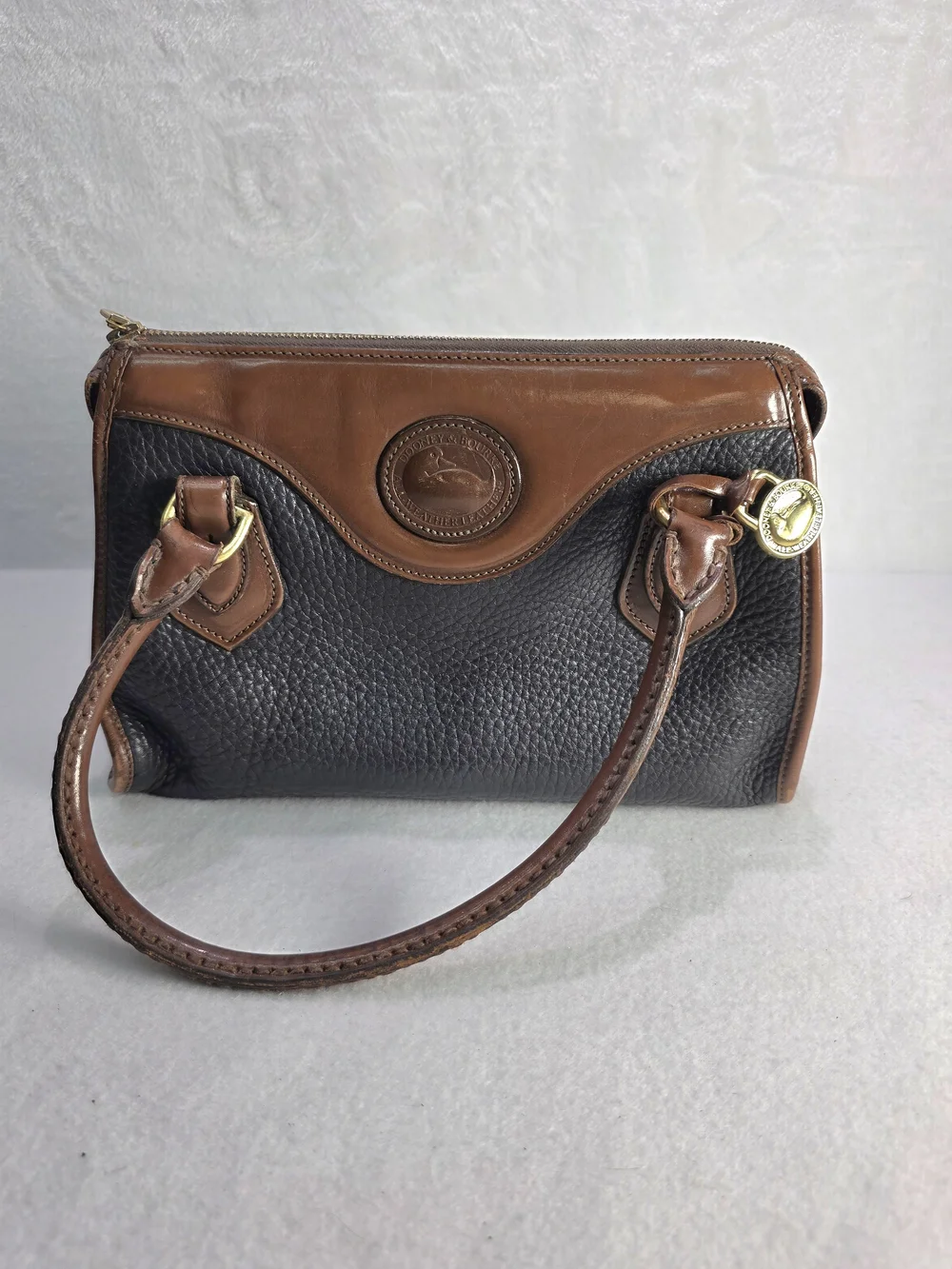 Vintage Dooney & Bourke All Weather Leather Satchel Black Pebbled Leather